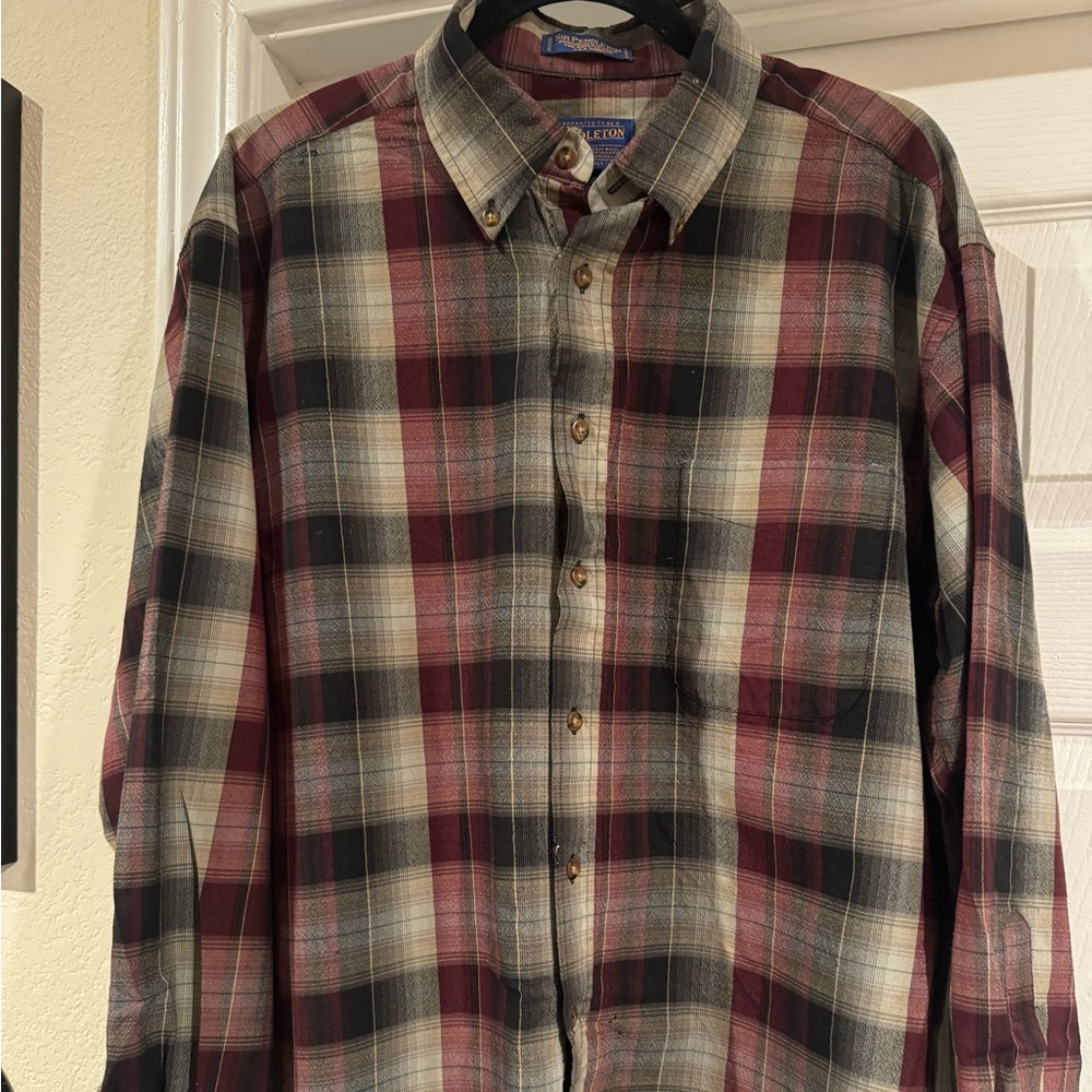 Pendleton Men's Plaid Shirt - Burgundy and Black